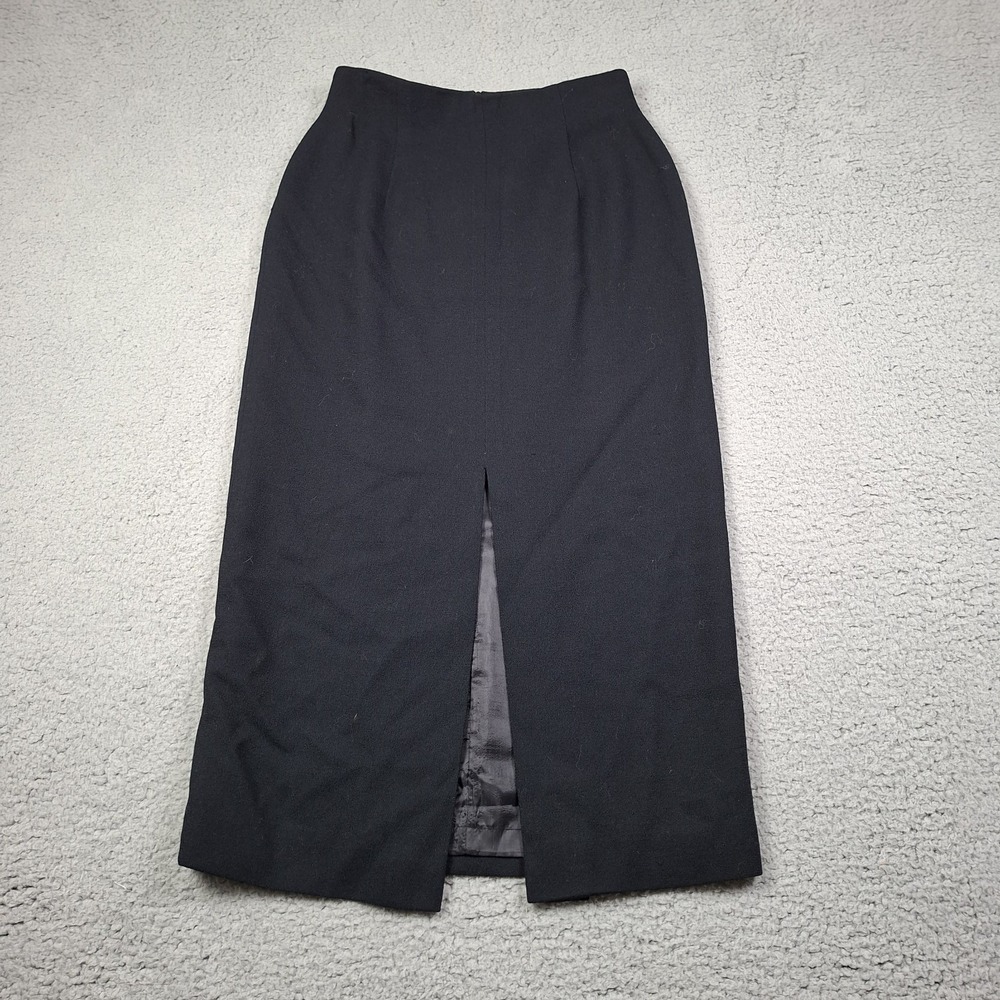 Rena Rowan Saville Wool Slit Maxi Skirt Womens 6 Black Vintage USA Career Work